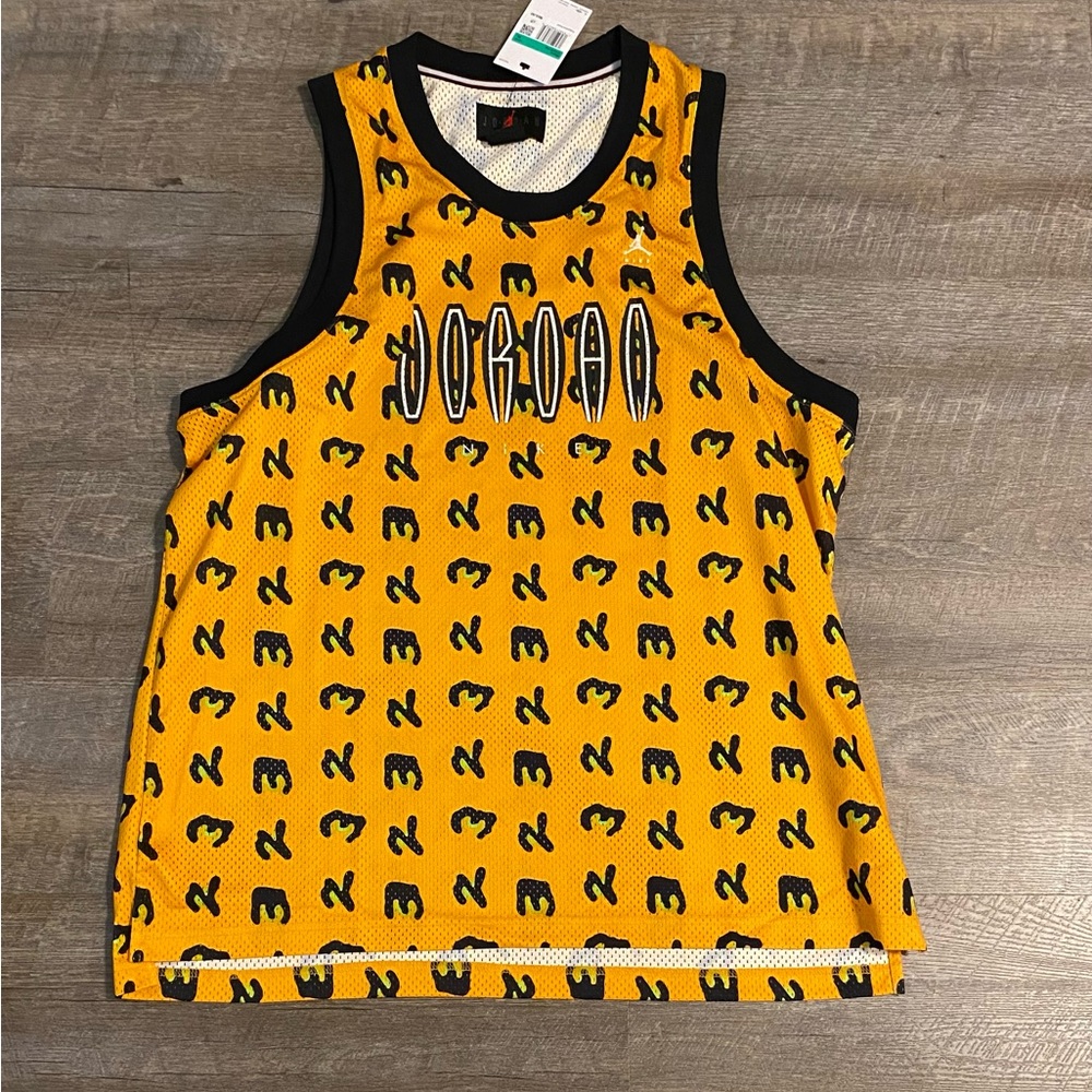 Jordan Yellow & Black Mesh Tank Top with Pattern